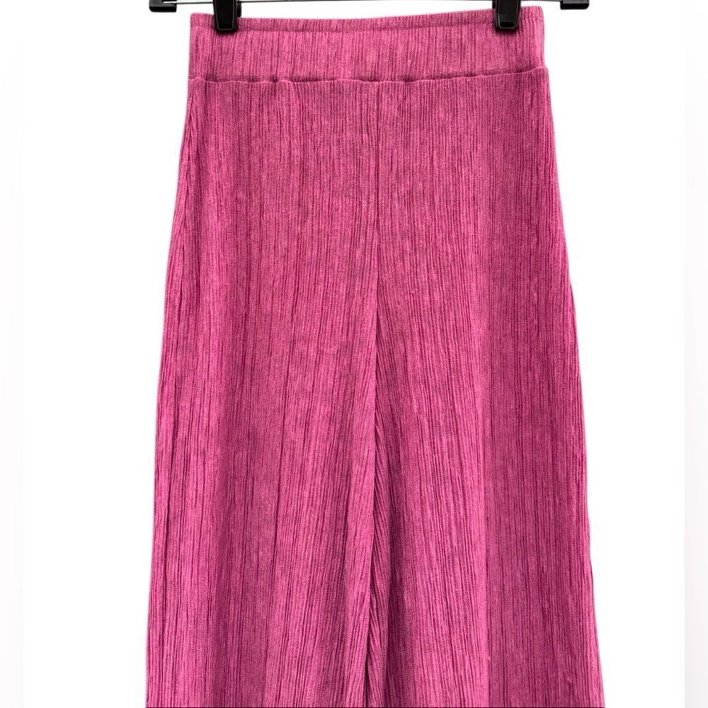 ZARA Women's High Waist Pleated Wide Leg Slit Palazzo Pants in Pink Size Small - Picture 4 of 7